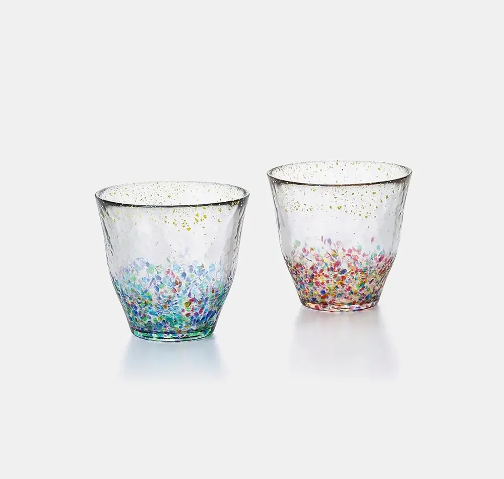 Pair of rock glasses with multicoloured speckles